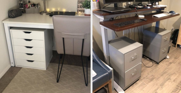 Meja kerja dengan laci penyimpanan tersembunyi untuk rapi